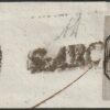 Pontificio I Em., 6 bajocchi grigio su frammento 1857 da S. Arcangelo  firmato AD