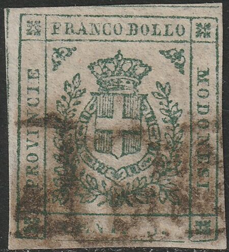 Modena – Governo Provvisorio 1859 – 5 cent verde ben marginato con annullo di Finale di Modena – Sassone N .12