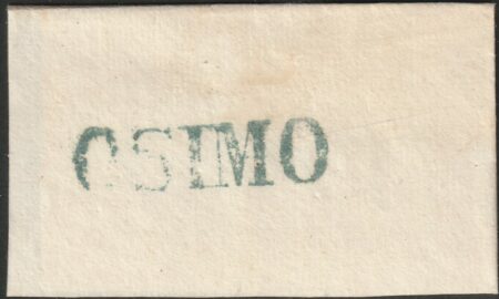 Pontificio 1852 – I Em. 1/2 bajocco grigio coppia OLEOSA annullata con datario azzurro di Osimo – Sassone N.1 var
