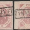 Napoli 1859 – 2 grana I Tavola rosa lillaceo Sassone N. 5a 3 es. di nuances diverse