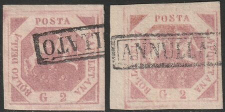 Napoli 1859 – 2 grana I Tavola rosa lillaceo Sassone N. 5a 3 es. di nuances diverse