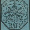Stato Pontificio 1852 – 7 baj azzurro con margine inferiore – Sassone N. 8