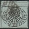 Stato Pontificio 1852 – 1/2 bajocco grigio azzurro 8 FILETTI con interspazio completo in alto certificato – Sassone N.1a