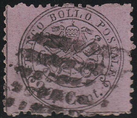 Stato Pontificio 1868 20 c. lilla grigio carta opaca usato n.28c rarità certificata