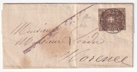 1860 7 Lug. 10 c. Sass 19 ben marginato su lettera da Bagni di Lucca Pt.4 x Firenze