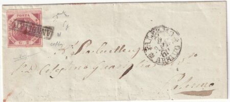 Napoli 2 gr. da Napoli a Palermo 4 Apr 1860 in Rivoluzione della Gancia Cert. Colla+f. Ray+Chiav raro