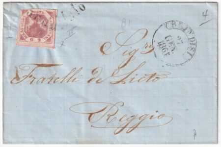 2 gr.III Tav. senza filigrana su sovracoperta da Brindisi Svolazzo Pt.9 x Reggio rara n.7e/7h