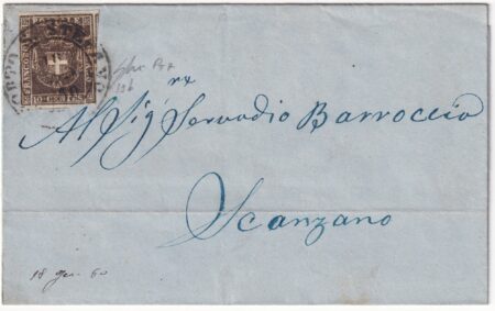 1860 18 Gen 10 c. Sass 19b ben marginato su sovracoperta da Porto S.Stefano Pt.7 x Scansano