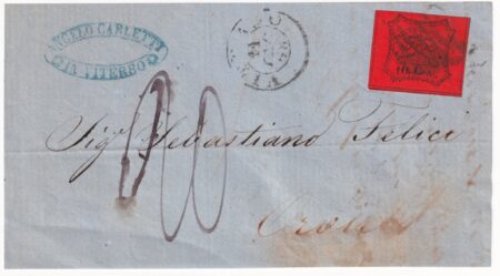 II Em. 10 c. su fronte da Viterbo x Arona tassato f.Chiav n.17