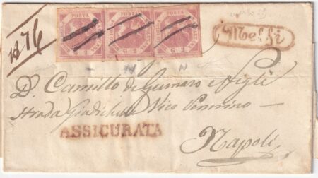 Napoli 2 gr + 2 gr. coppia su assicurata da Melfi ann. a penna Pt.13 x Napoli molto rara n.5d