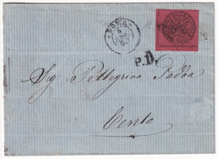 II Em. 20 c. Adf su lettera da Roma x Cento f.AD n.18