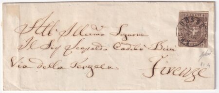 1860 17 Apr 10 c. Sass 19 su sovracoperta da Arcidosso Pt.4 x Firenze
