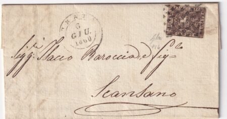 1860 6 Giu 10 c. Sass 19b su lettera da Prato Pt.4 x Scansano