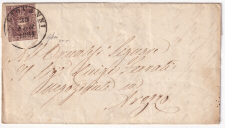 1861 10 Mar 10 c. Sass 19f su fresca sovracoperta da Terranuova Pt.8 x Firenze