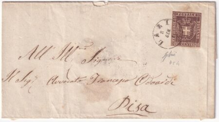 1861 8 Gen 10 c. Sass 19 su sovracoperta da Lari Pt.4 x Pisa