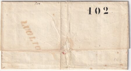Napoli 1/2 gr. II Tav. su lettera insufficiente da Montagnano x Teramo tassata f.Diena n.2