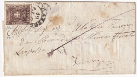 1860 12 lug 10 c. Sass 19 su lettera da Montevarchi Pt.5 x Firenze