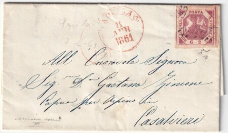 2 gr. III Tav. su lettera da Aquila,SVolazzo Pt.4 x Casalvieri f. Chiav lusso n.7f