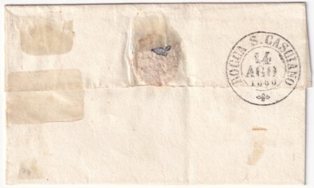 1860 11 Ago 10 c. Sass 19 su sovracoperta mignon da Galeata Pt.7 x Rocca S. Casciano