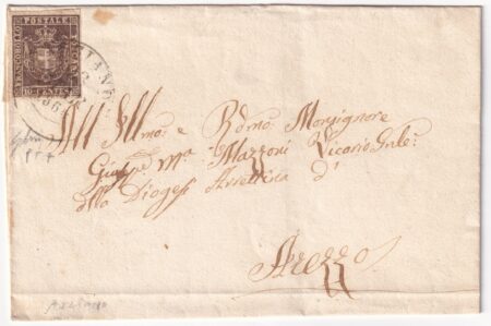 1860 23 Mar 10 c. Sass 19b su sovbracoperta da Asciano Pt.7 x Arezzo