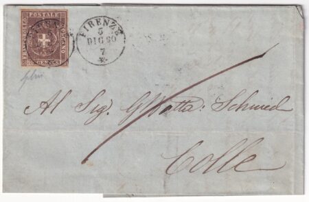 1860 5 Dic 10 c. Sass 10 su letera da Firenze x Colle