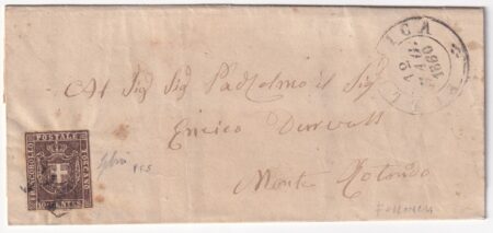 1860 12 Mag 10 c. Sass 19 su lettera da Follonica PD Pt.5 x Monterotondo