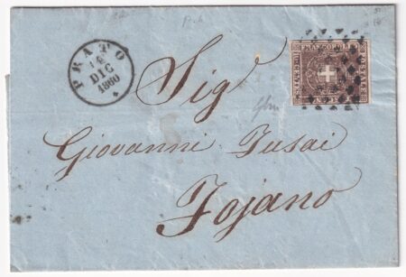 1860 14 Dic 10 c. Sass 19f su sovracoperta da Prato Pt. x Fojano