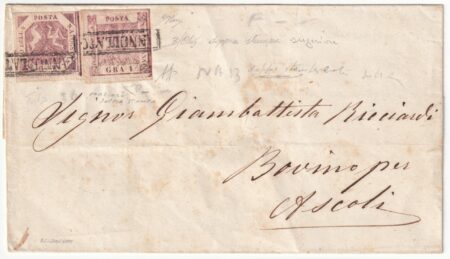 1 gr. con DOPPIA STAMPA parziale superiore + 2 gr.su sovraoperta primi giorni d’uso f.AD,ED,Sav,Oliva rarissima n.5b+3a