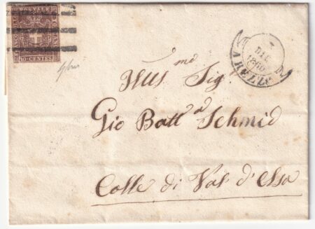 1860 3 Dic 10 c. Sass 19 su sovracoperta da Arezzo Pt.9 x Colle Val d’Elsa Cv 1750