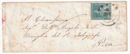 1855 8 Dic 2 cr. Sass 5 su bustina da Prato Pt.6 x Pisa