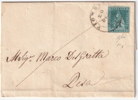 1856 20 Ott 2 cr. Sass 5e su fresca lettera da Piombino Pt.5 x Pisa