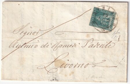 1857 16 Lug 2 cr. Sass 5f su fresca lettera da S.Miniato Pt.5 x Livorno