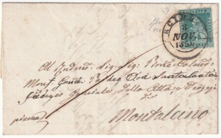 1856 8 Nov 2 cr. Sass 5e su lettera da Arcidosso x Montalcino f.ED
