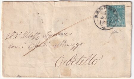 1854 14 Dic 2 cr Sass 5 su lettera da Grosseto Pt.7 x Orbetello Spl