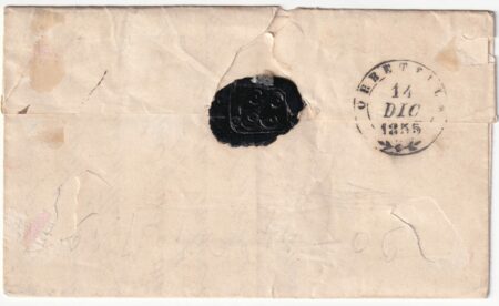 1854 14 Dic 2 cr Sass 5 su lettera da Grosseto Pt.7 x Orbetello Spl