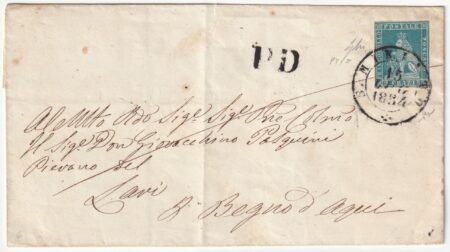 1854 15 Lug 2 cr Sass 5 su sovracoperta da S.Miniato Pt.5 x Bagno d’Acqui f.Chiav