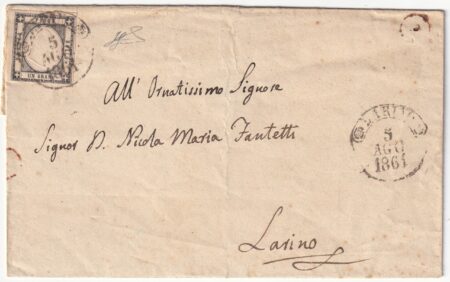 1 gr. isolato su sovracoperta da Larino Pt.4 x città non tassata f.Ferr rara n.19