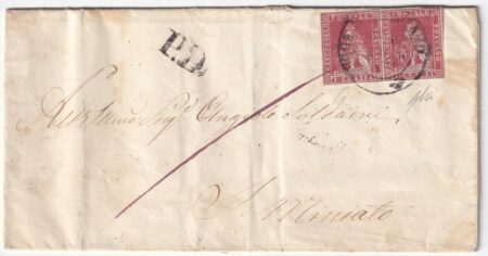 1854 20 Feb 1 cr coppia Sass 4 su lettera da Rocca S.Casciano Pt.5 x S.Miniato