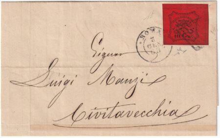 II Em. 10 c. ADf grandi margini su sovracoperta da Roma x Civitavecchia n.17