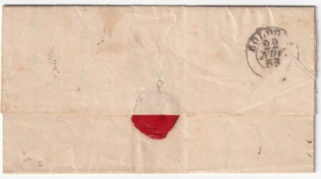 I Em. 1 b. + 5 b.con Pli d’Accordeon su lettera da Roma x Bologna f.Chiav n.2+6