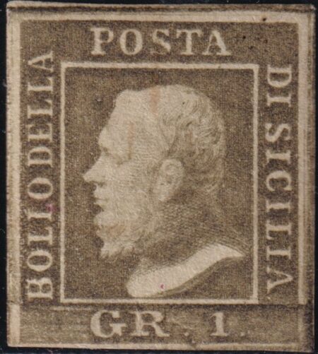 Sicilia 1859 1 gr. verde oliva chiaro Sass. 5a MVLH* Certificato Cv. 12000