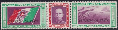 Regno D’Italia 1933 Servizio Aereo Trittico Sass. 1 MNH** Certificato Diena Cv. 8437