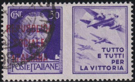 Repubblica Sociale 1944 50 c. violetto Sass. 35D Usato NQ Certificato Ray