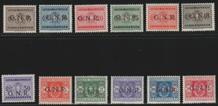 Serie di 12 valori Segnatasse G.N.R. Verona Sass. 47/43+55/59 MLH* firmati Carraro Cv 1000
