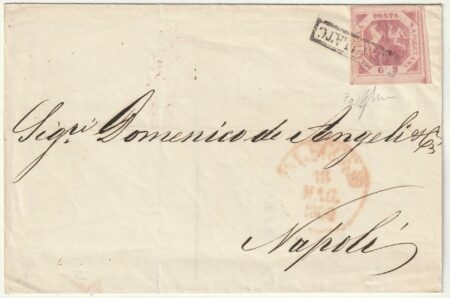 1860 18 Mag 2 gr. Sass 7a grandi margini su sovracoperta da Lecce x Napoli Rarità Cv 8750+++