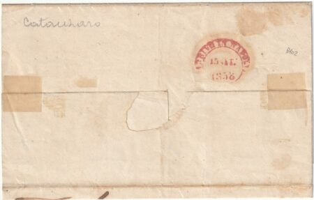 1858 14 Ott 2 gr. Sass 6d grandi margini su sovracoperta da Catanzaro x Napoli f. AD Cv 5000
