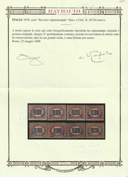 Servizio Sovrastampata in azzurro Serie Completa integra centrata Rarità lusso 8 Certificati Sass.3 Cv 48000