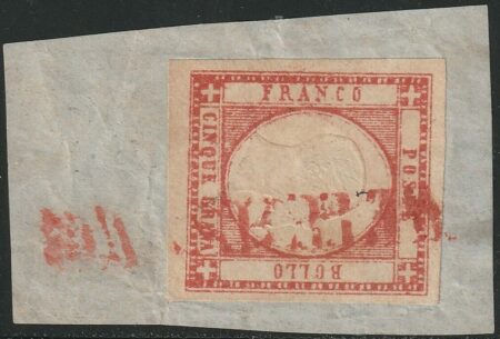 Prov. Napoletane 5 gr. Sass 21 usato annullo “Da Sicilia” di Genova Pt.12 Cv 1475
