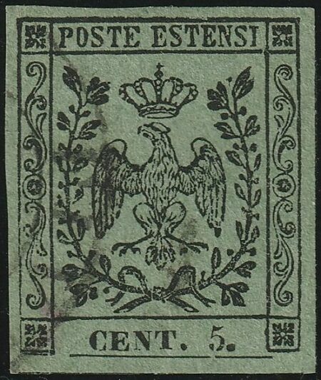 5 c. verde oliva Varietà Punto Grosso dopo 5 ben marginato raro lusso pluriperiziato – Sassone n.8h