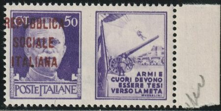 RSI Pdg 50 c. Sovrastampa Bruna fortemente spostata in alto a sx Bdf centrato integro Rarità Certificata – Sassone n.34Ffb